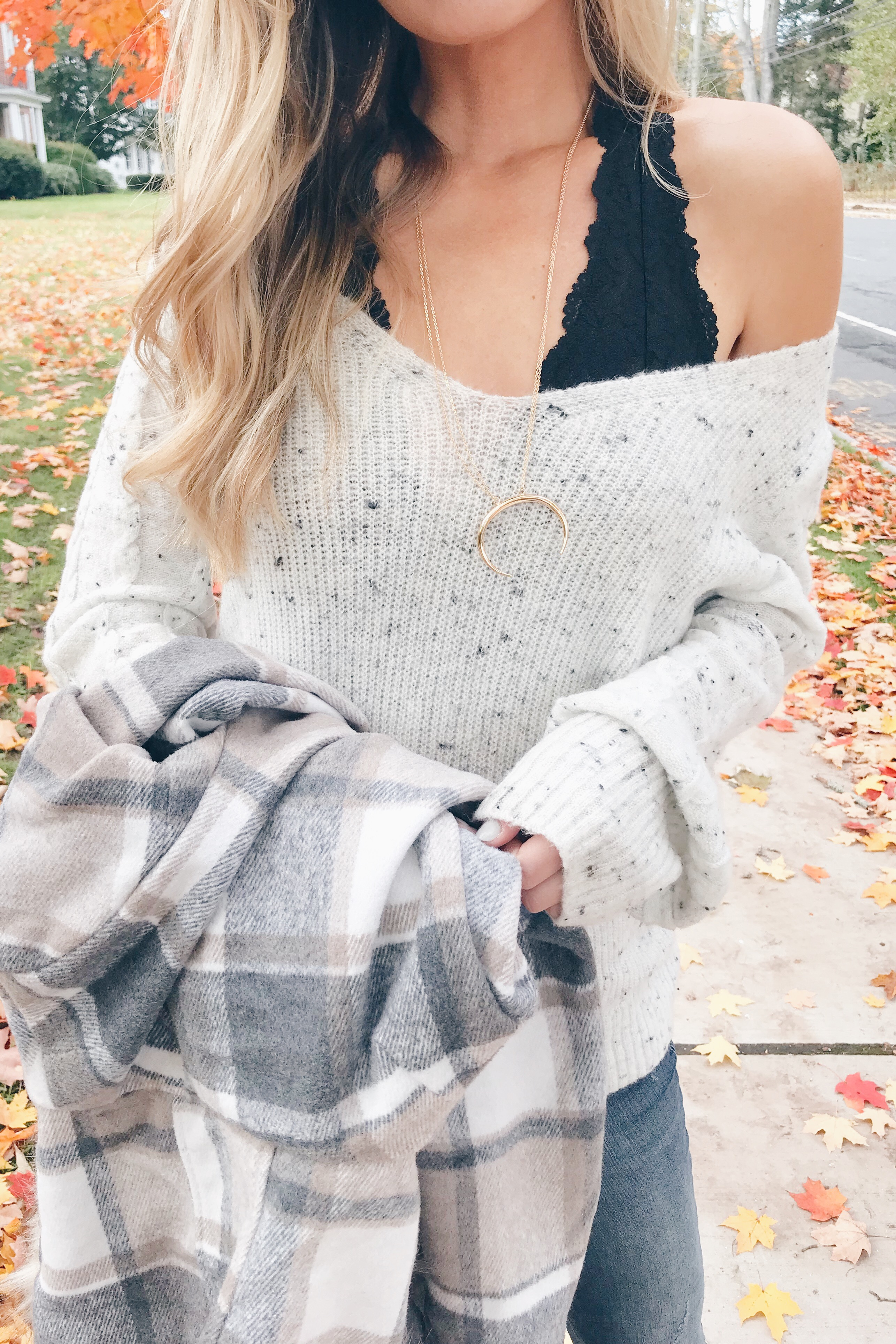  bralette under sweater and statement fall outerwear on pinteresting plans fashion blog