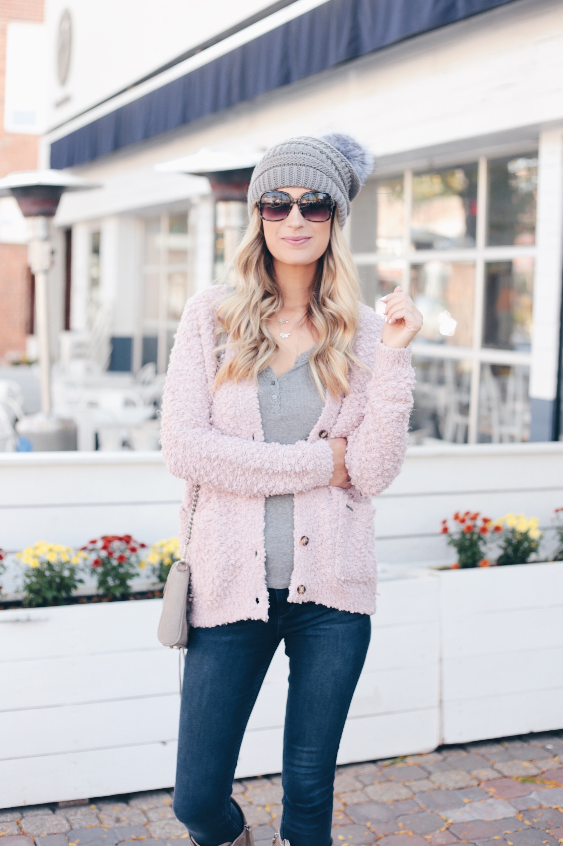 Chunky Knit Cardigan Outfit | Wearing Pinks for Fall