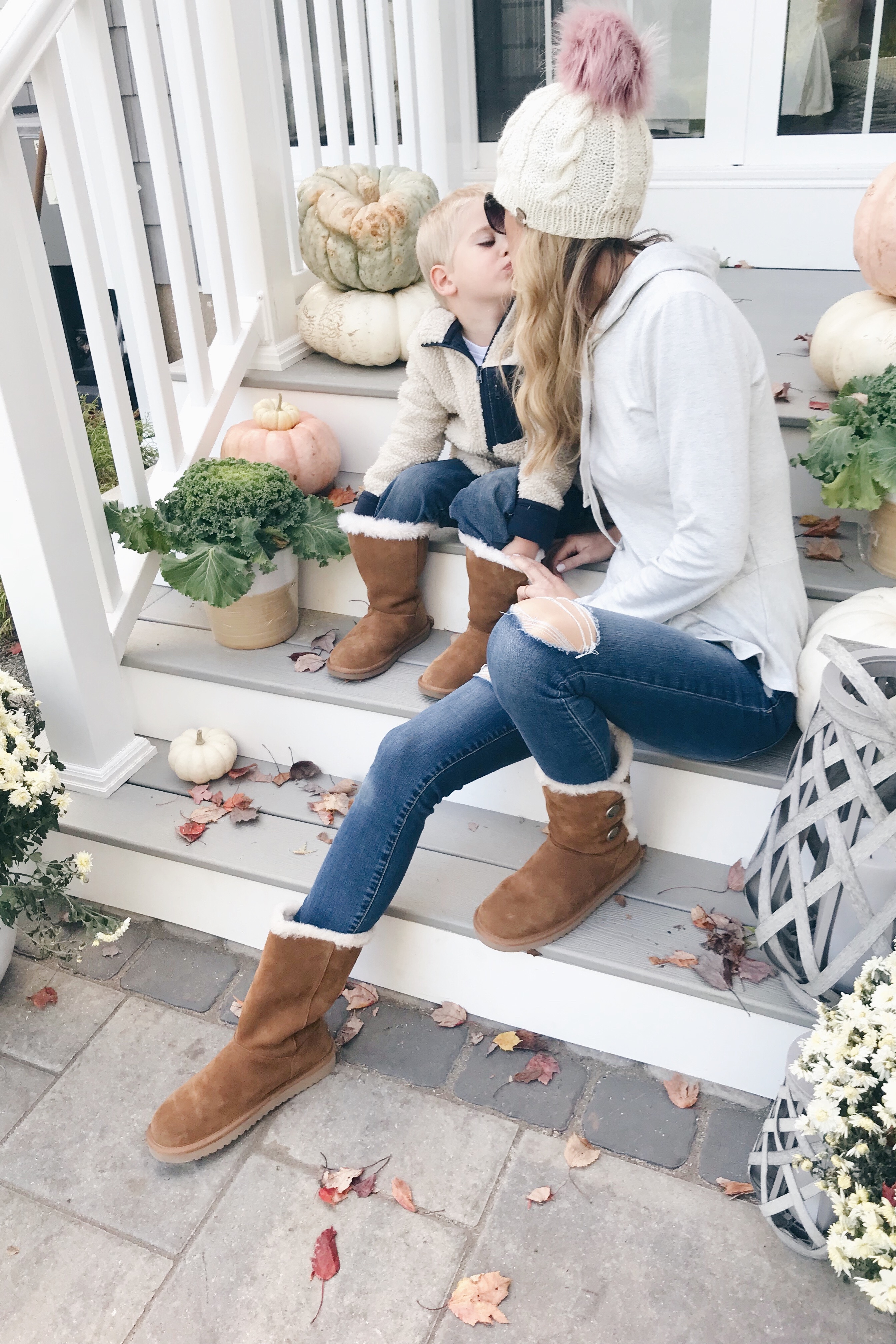 neutral fall porch decor and koolaburra mother and son boots on pinteresting plans lifestyle blog