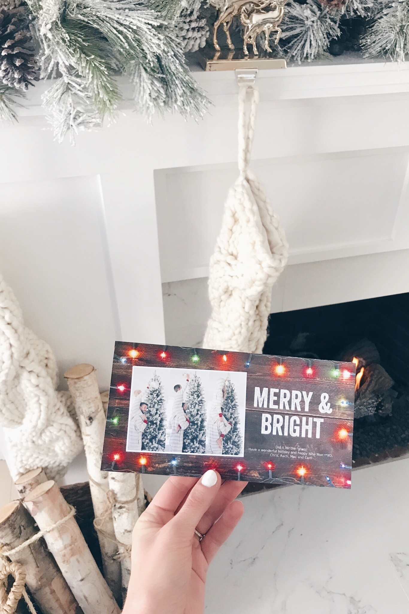  affordable holiday photo cards 2018 - rustic card with bright christmas lights