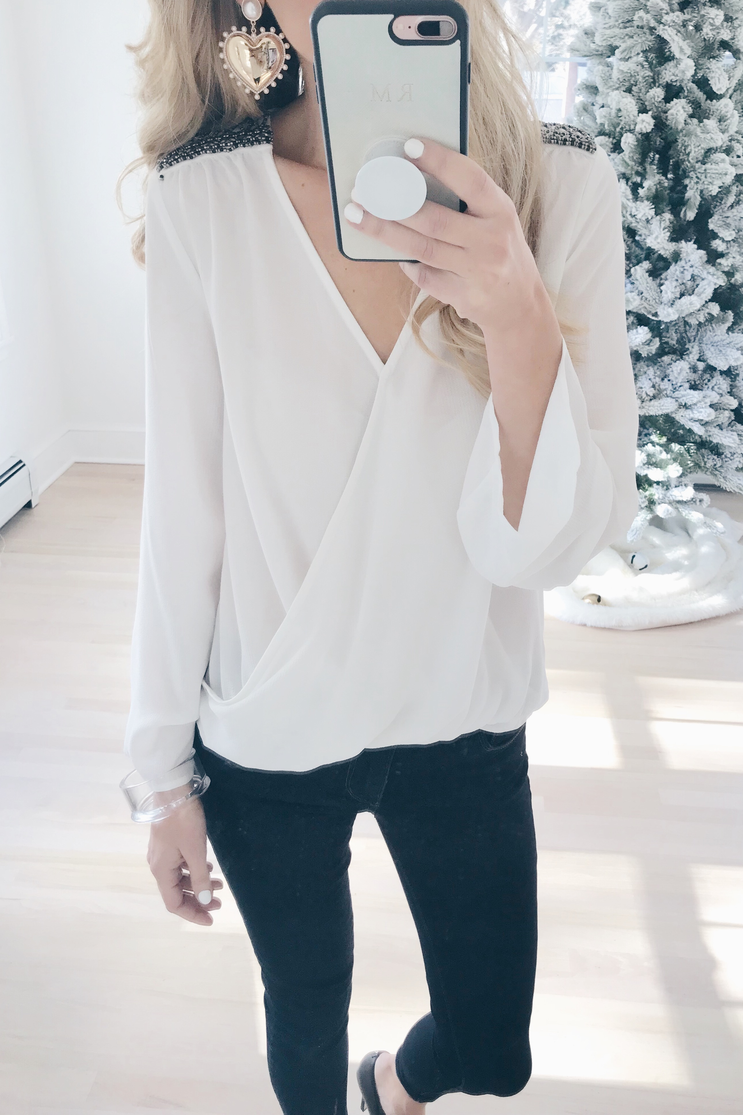  holiday outfit ideas - embellished shoulder top from gibson glam collection on pinteresting plans blog