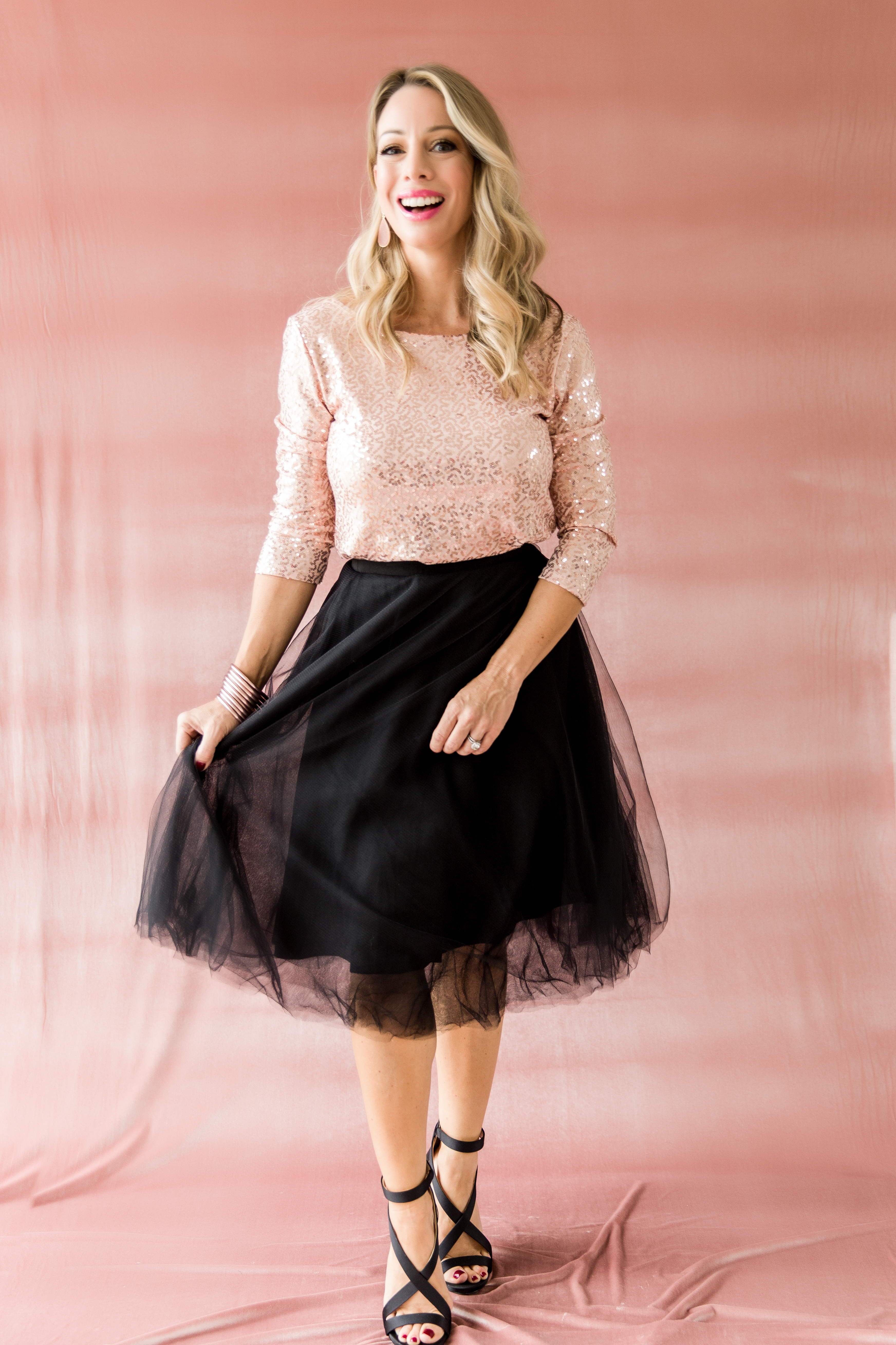  holiday outfit ideas from the gibson glam collect - the "megan" sequin top in blush