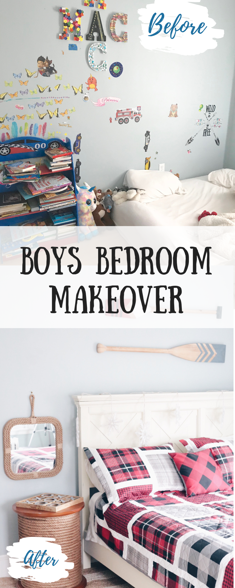 Boys Bedroom ideas - before and after Makeover on Pinteresting Plans blog