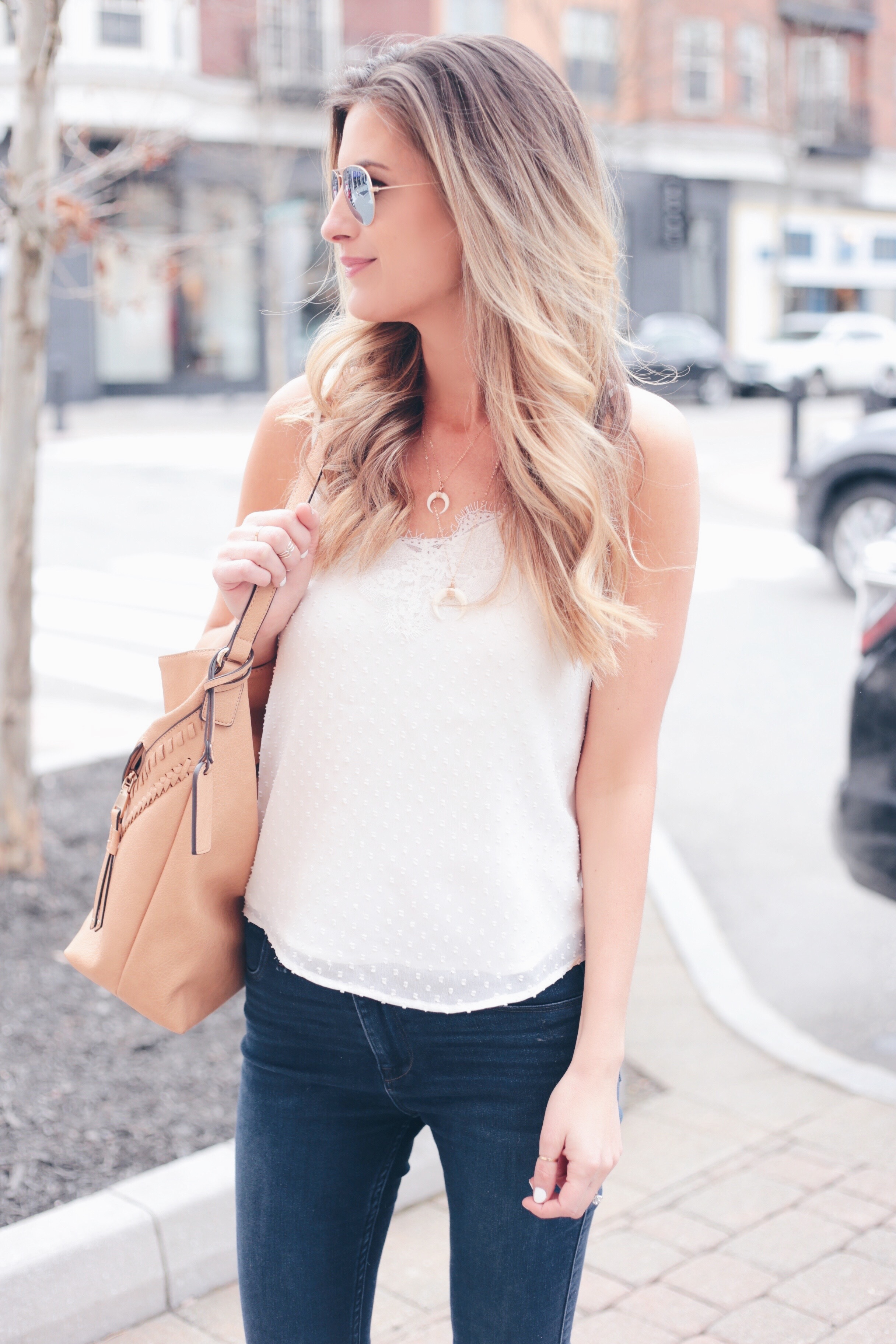  spring transition outfits with denim and white cami on pinteresting plans connecticut fashion blog