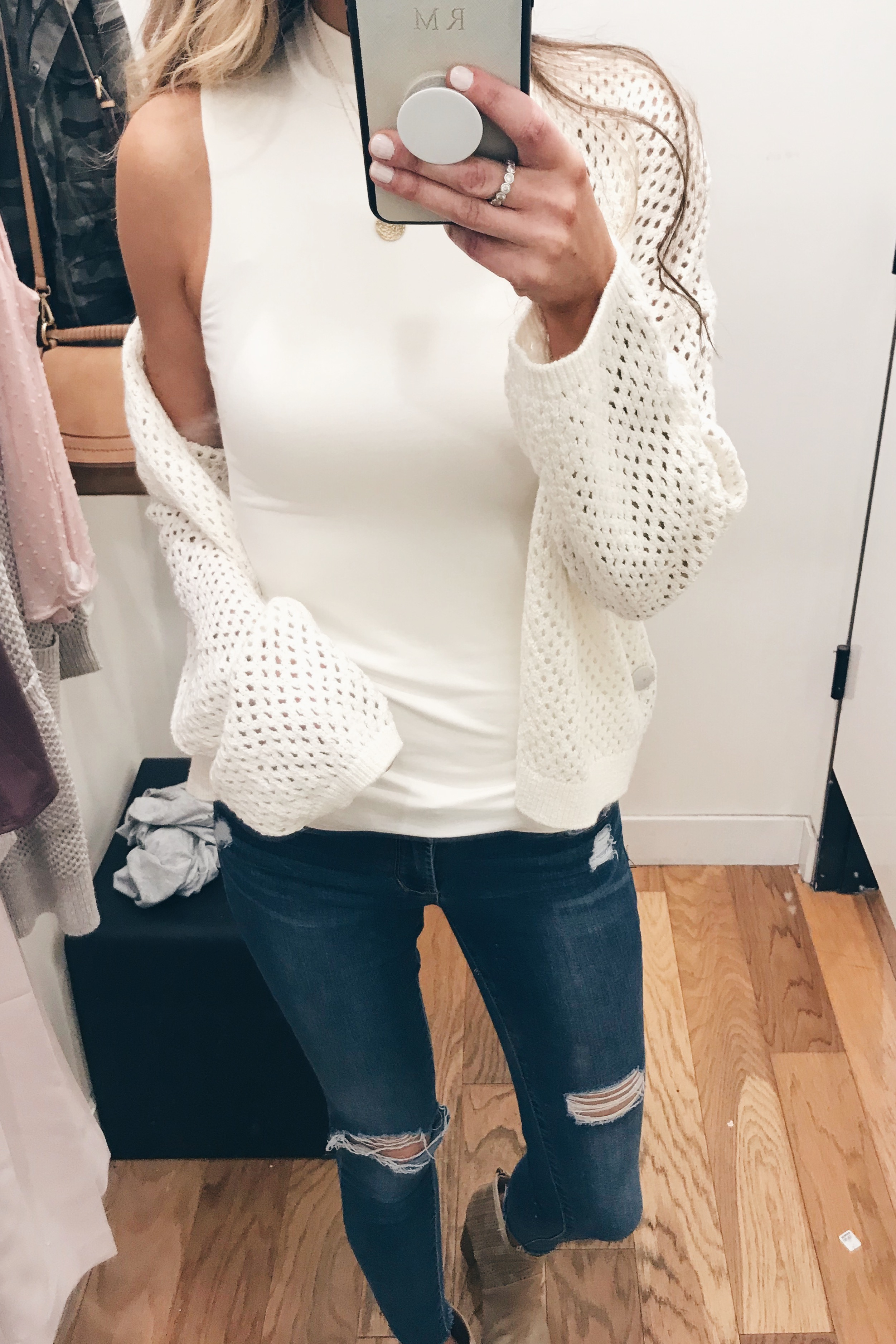 express sale try on 2019 - open knit cardigan and mock neck tank on Pinteresting Plans blog