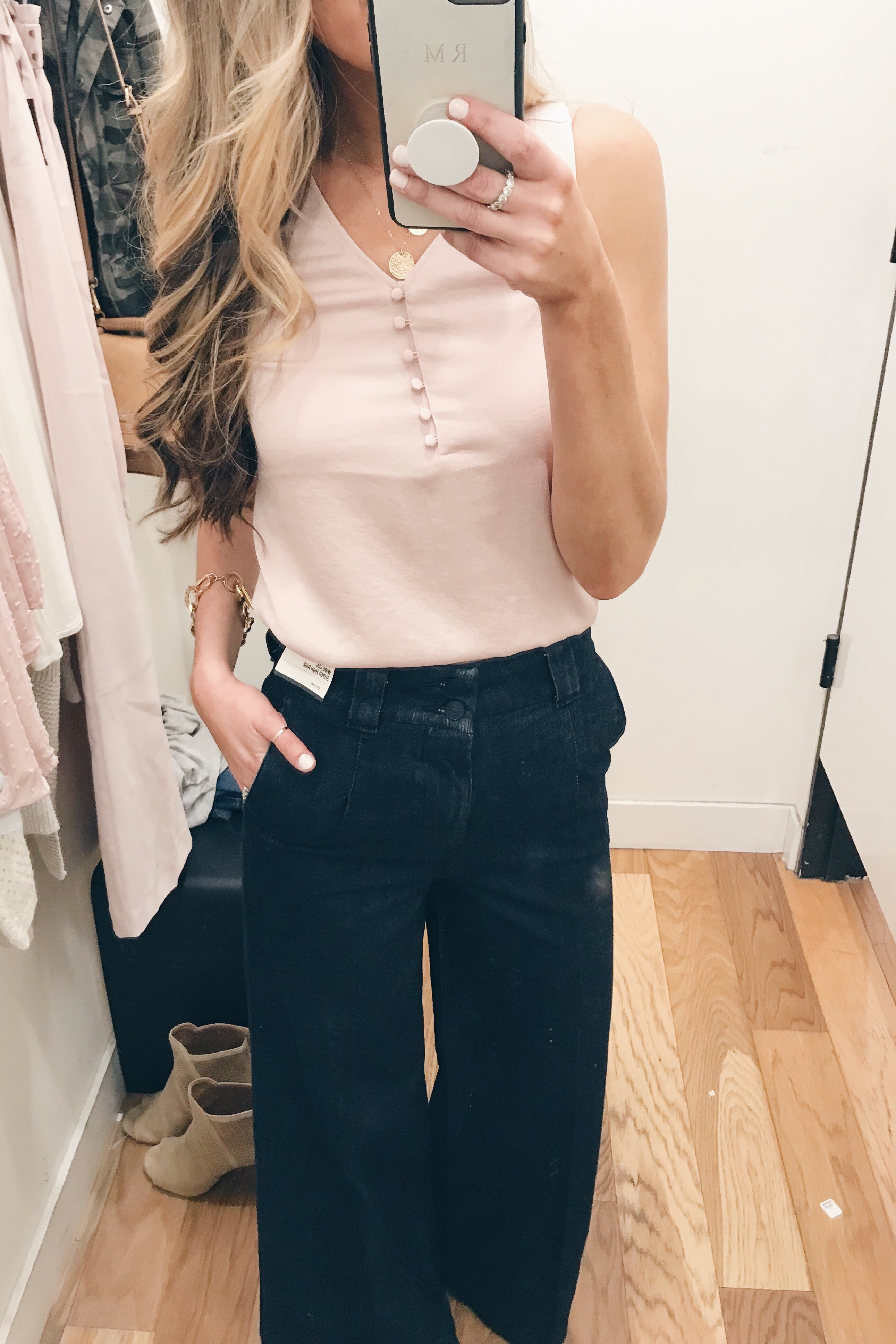 express sale try on - march 2019 - wide leg jeans and button front tank
