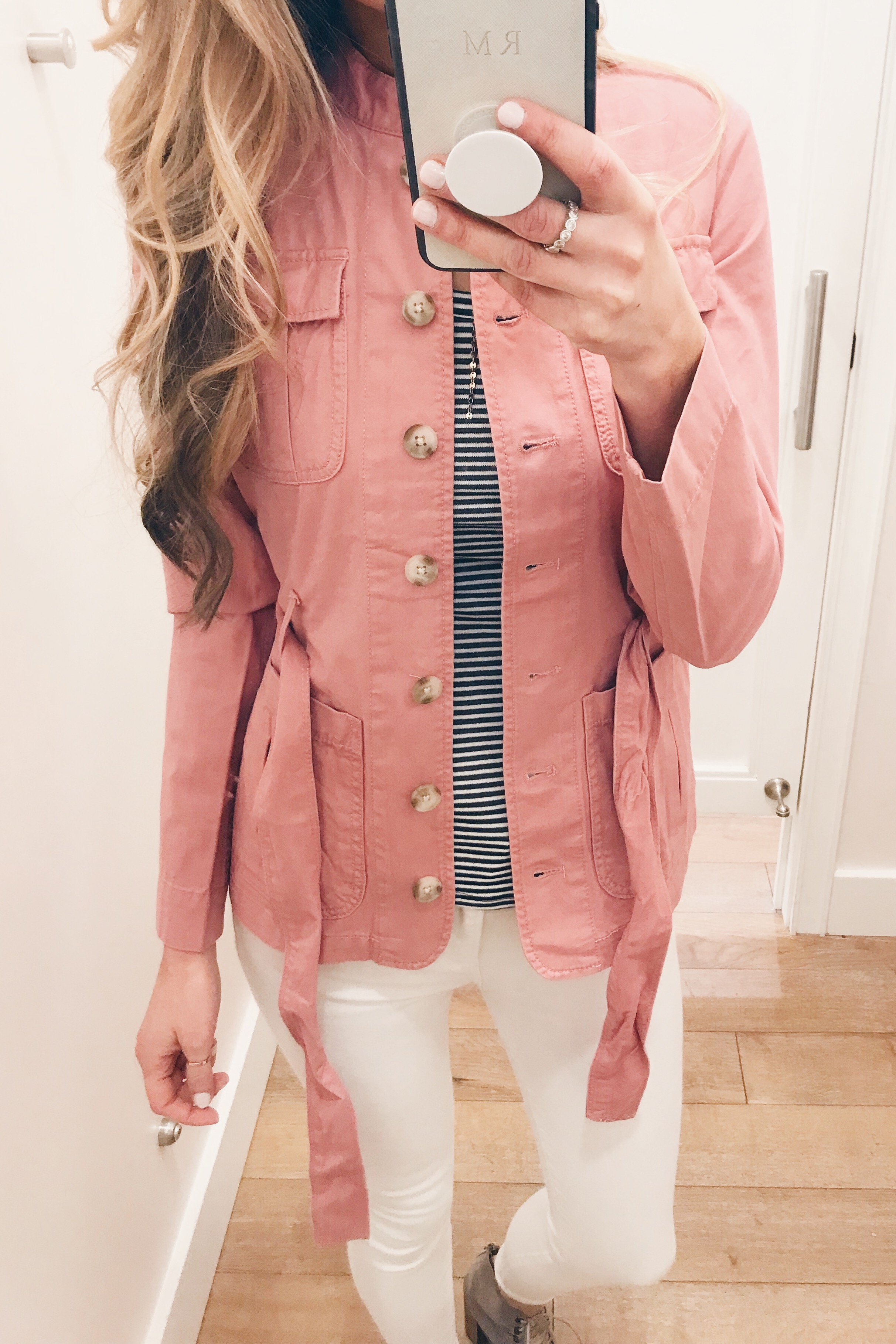 pink spring jacket unbelted on Pinteresting Plans connecticut fashion blog