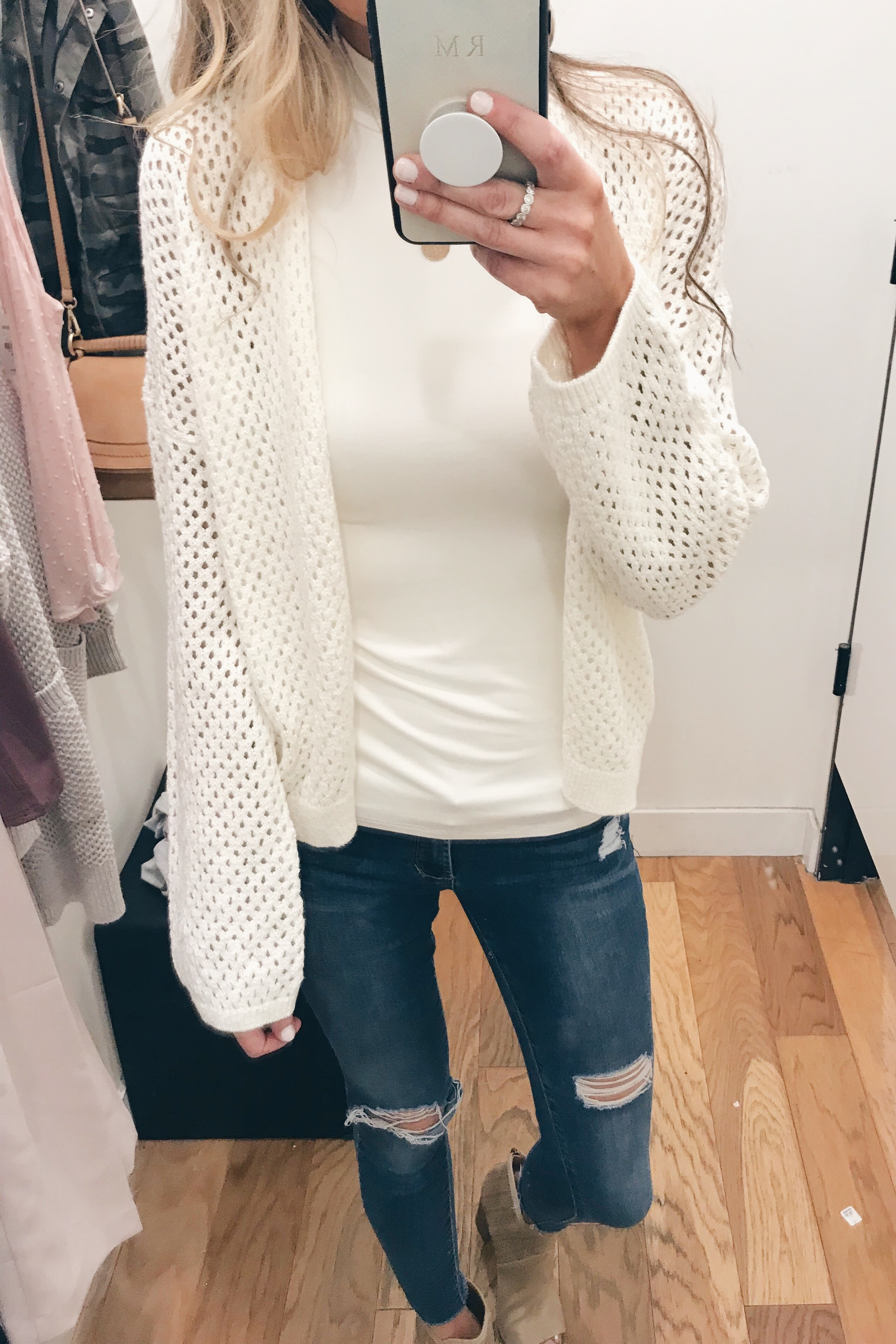 express sale try on 2019 - open knit ivory cardigan and mock neck tank on Pinteresting Plans blog