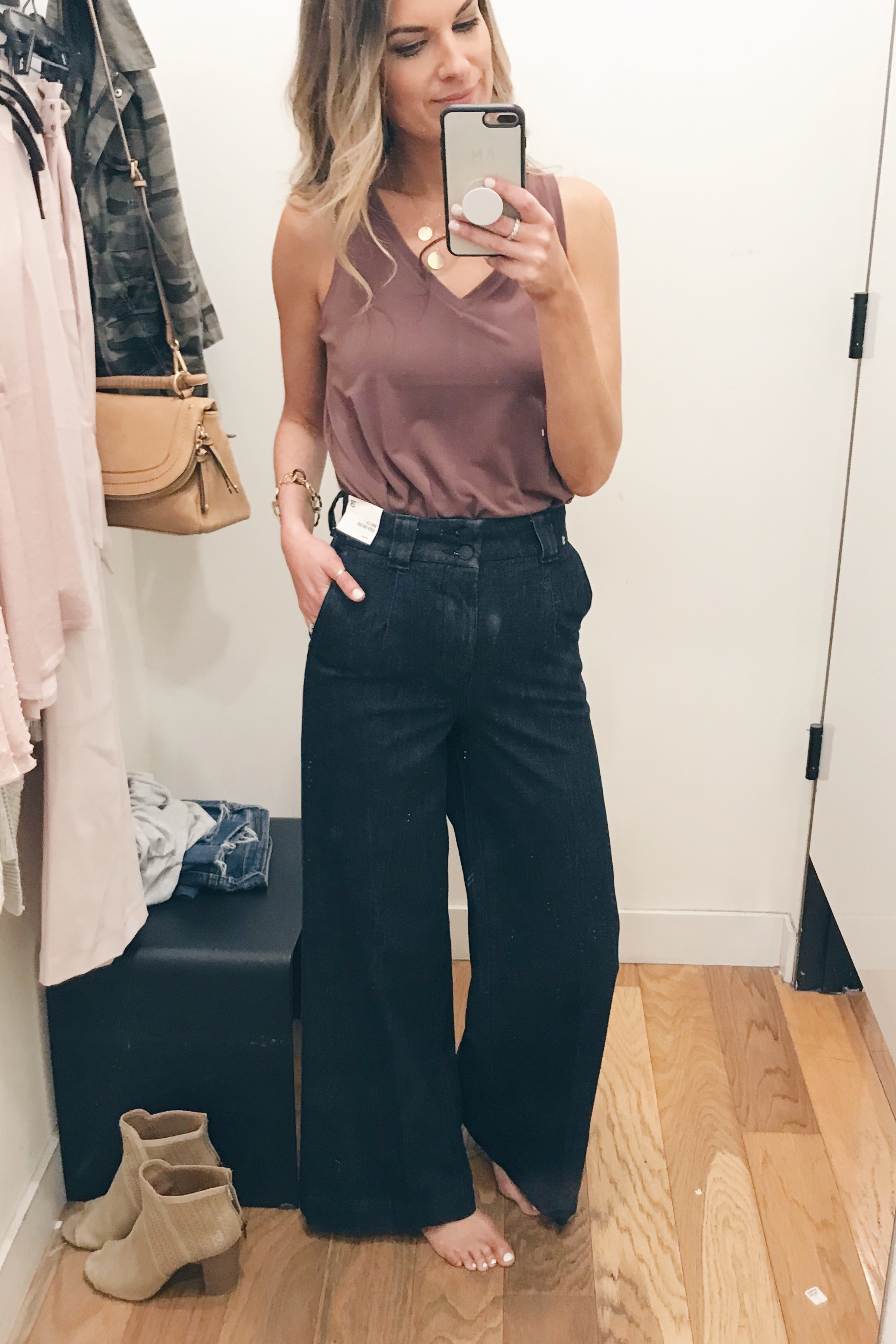 express march 2019 try-on - wide leg jeans and mauve tank on Pinteresting Plans fashion blog