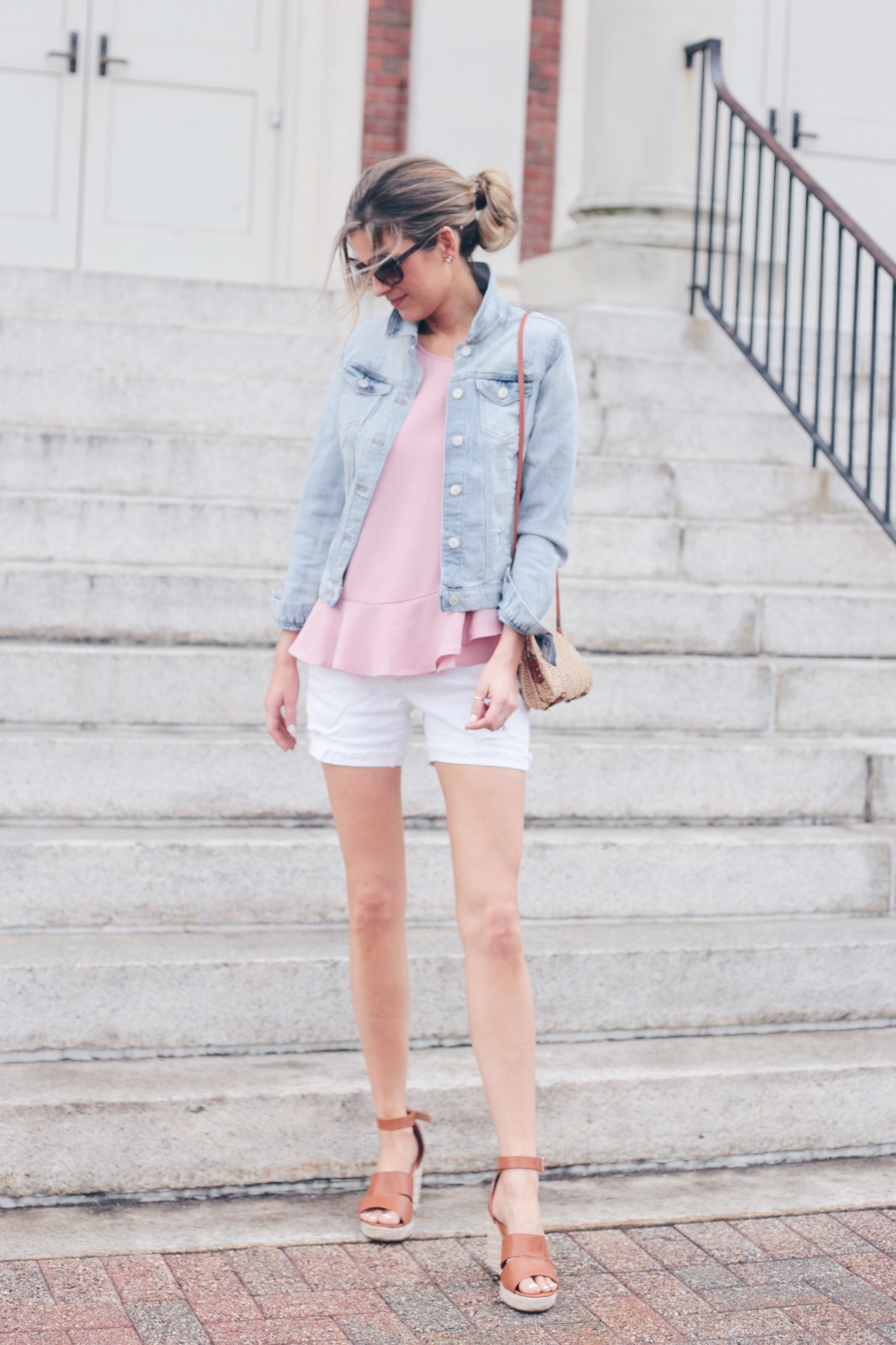 Spring Date Night Outfit Ideas | Jean Jacket and White SHorts