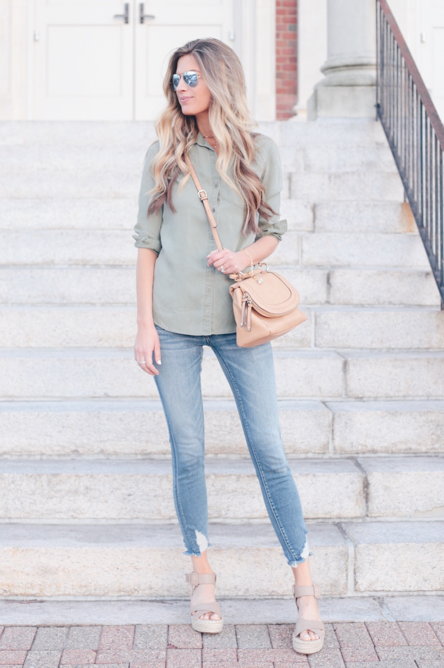 spring outfit idea - tan espadrille platform sandals with skinny jeans on pinteresting plans connecticut fashion blog