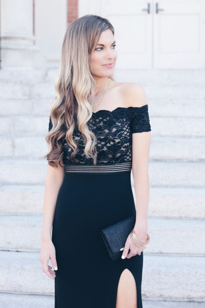 affordable spring dresses - black off the shoulder gown on pinteresting plans fashion blog