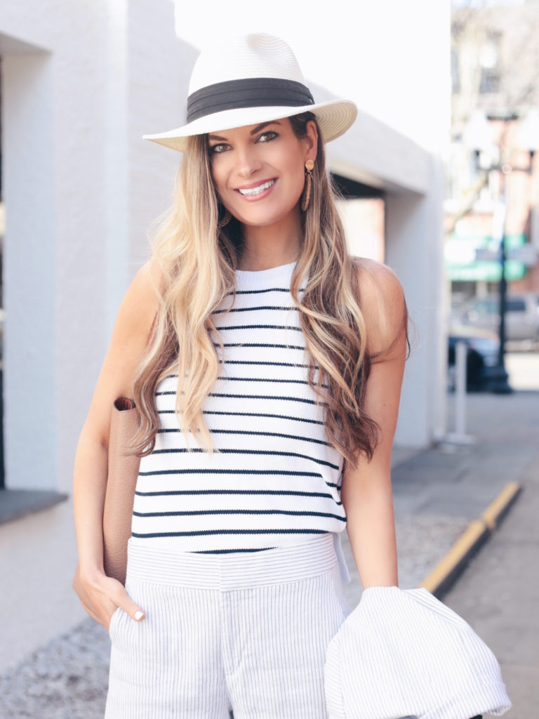 spring travel outfits 2019 - striped sweater tank on pinteresting plans connecticut fashion blog