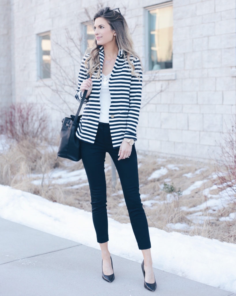 top spring outfits and easter weekend sales - striped blazer for work - pinteresting plans connecticut fashion blogger