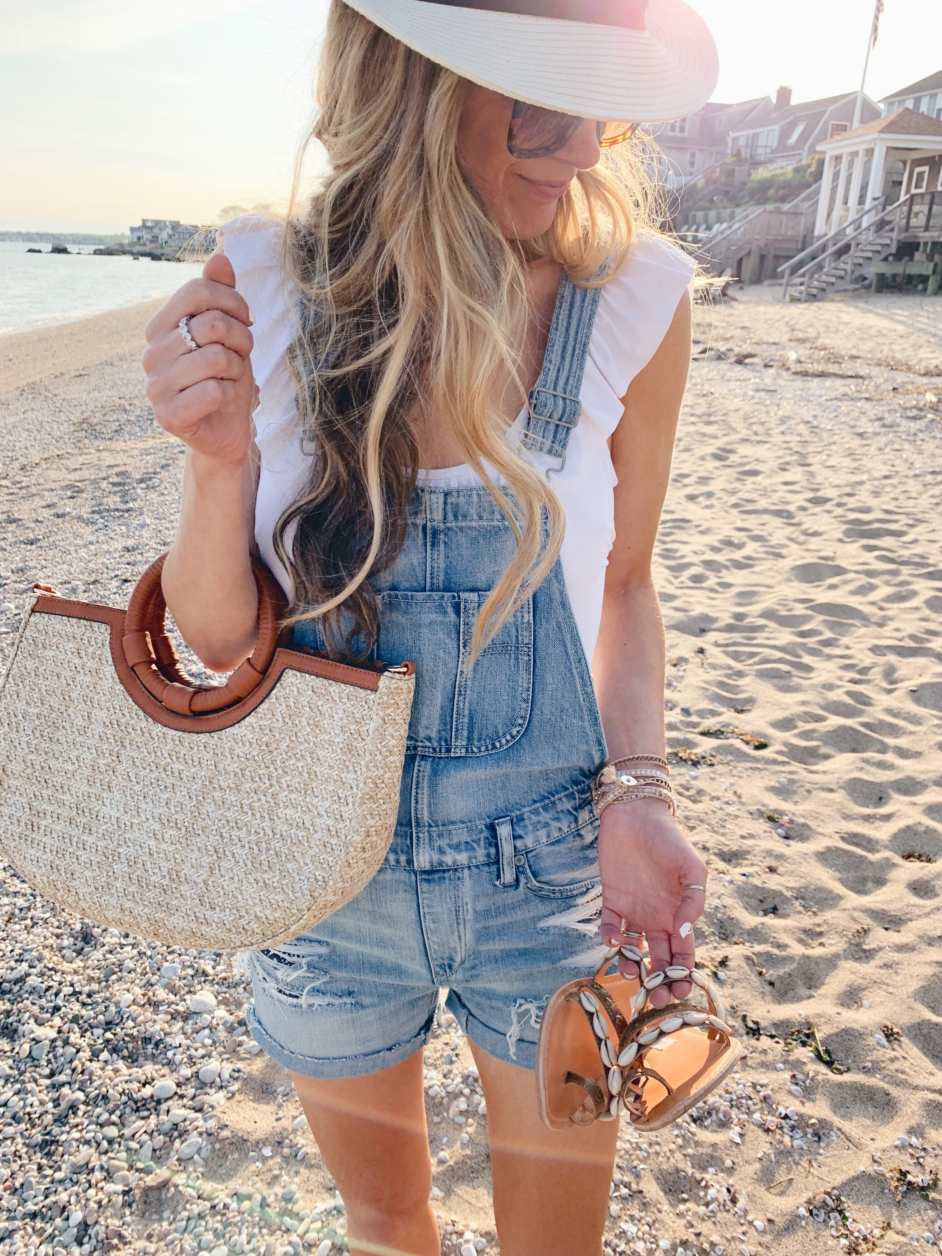 memorial day weekend sales and outfit ideas - overall shorts as a swim coverup - pinteresting plans connecticut fashion blogger