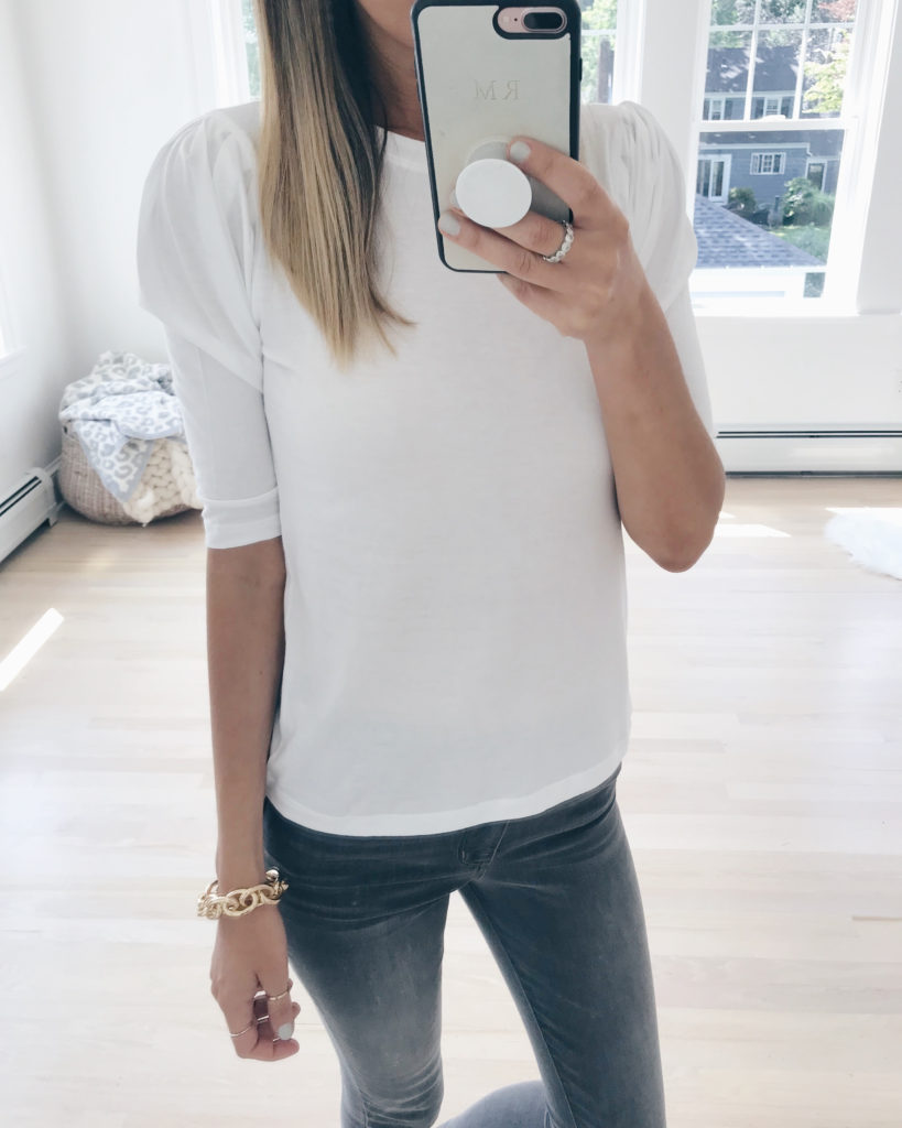 nordstrom anniversary sale try on 2019 - puff shoulder white tee - pinteresting plans fashion blog