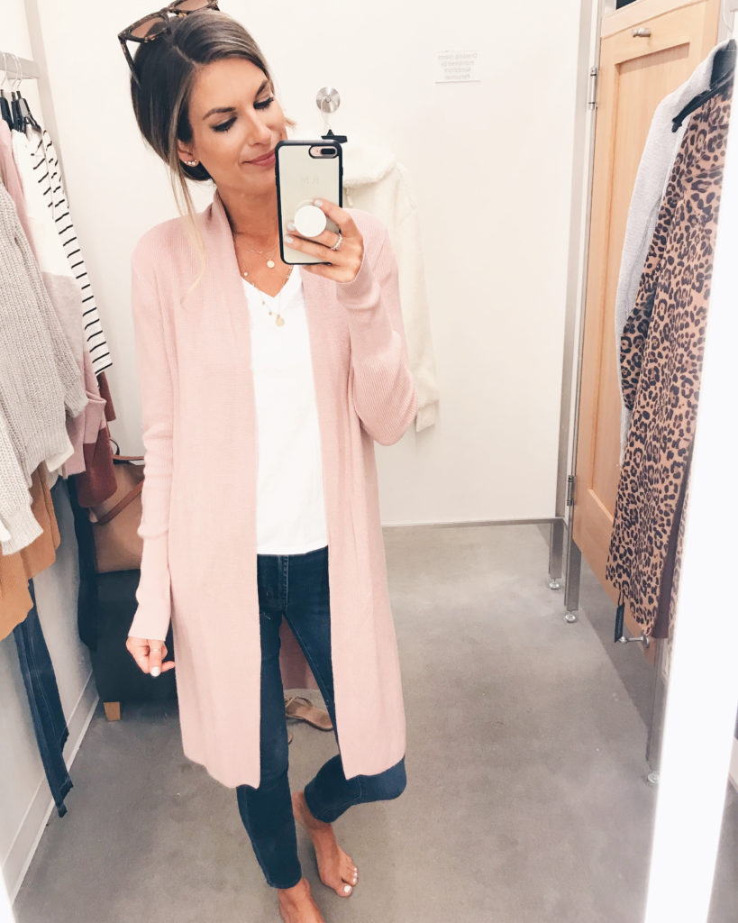 pink duster cardigan fall outfit - pinteresting plans blog