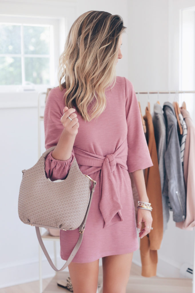 tie front mauve amazon dress and taupe handbag - pinteresting plans fashion blog