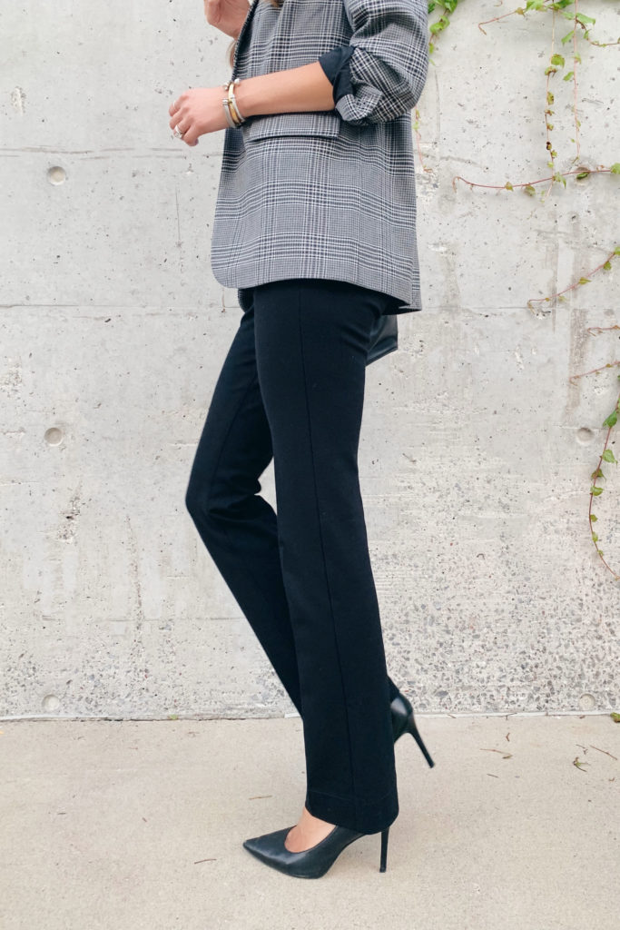 fashion blogger wearing nordstrom nydj black stretch knit trousers