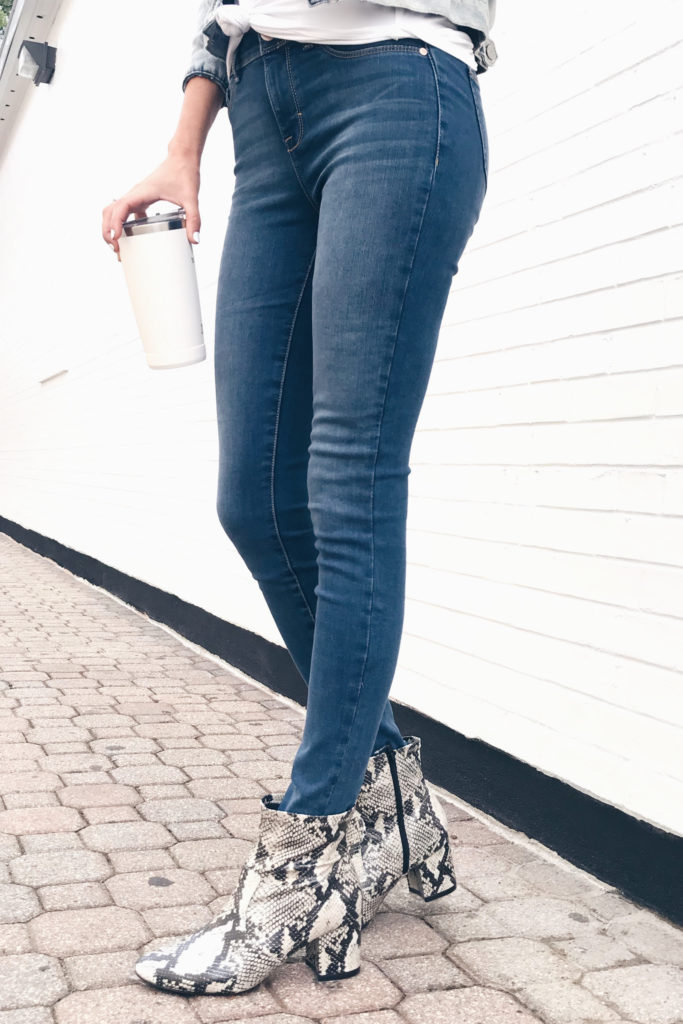 Fashion blogger wearing snake print mid booties - pinteresting plans blog
