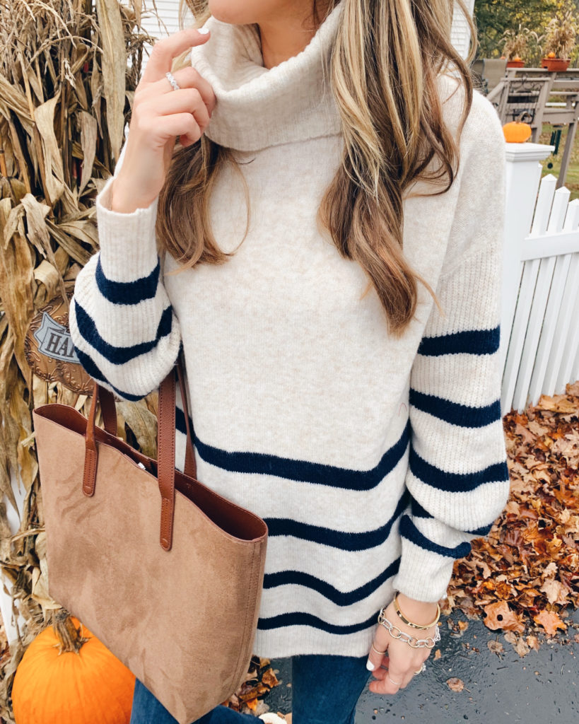 walmart time and tru affordable striped cowl neck striped tunic sweater for thanksgiving