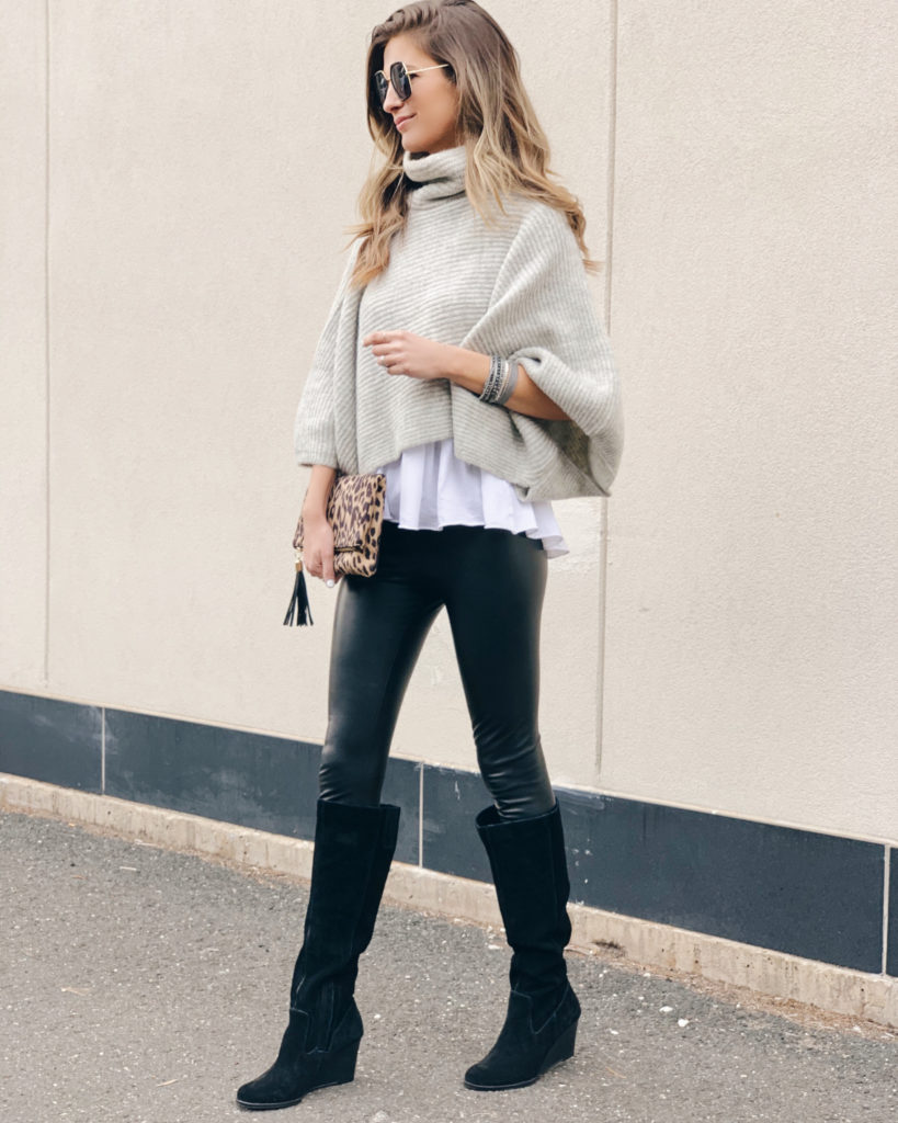 leather leggings outfit - paired with cropped knit poncho - pinteresting plans fashion blog