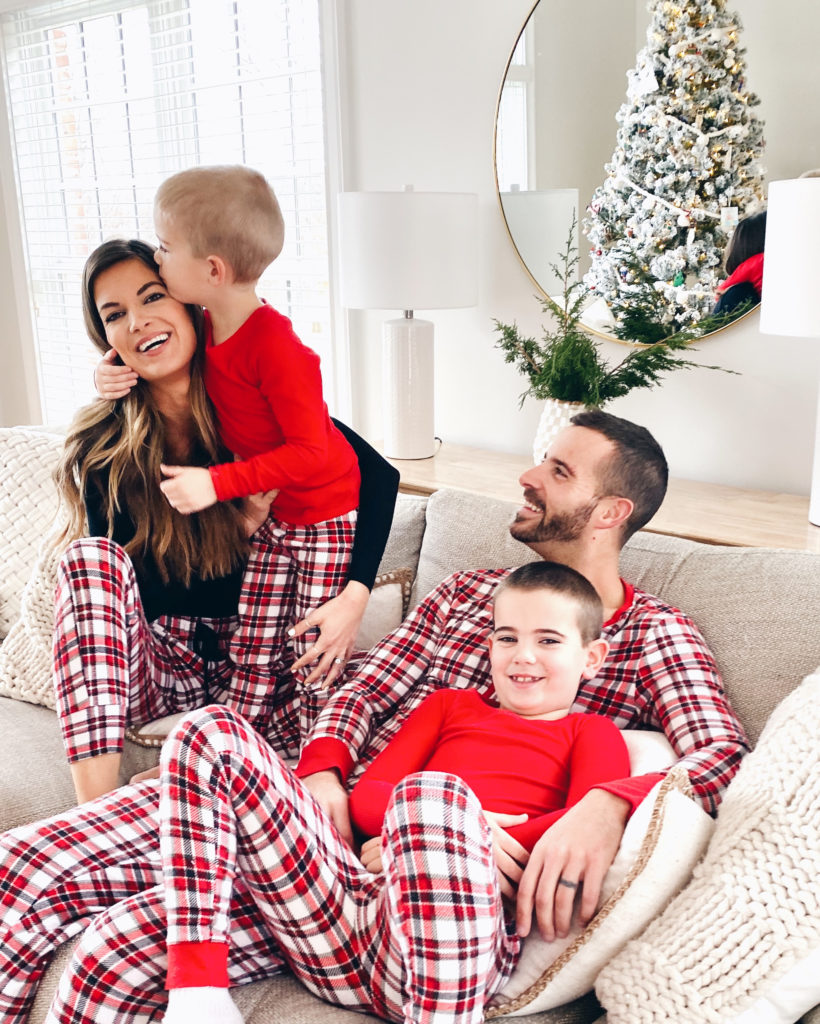 affordable holiday red plaid matching christmas pajamas for mom dad and kids
