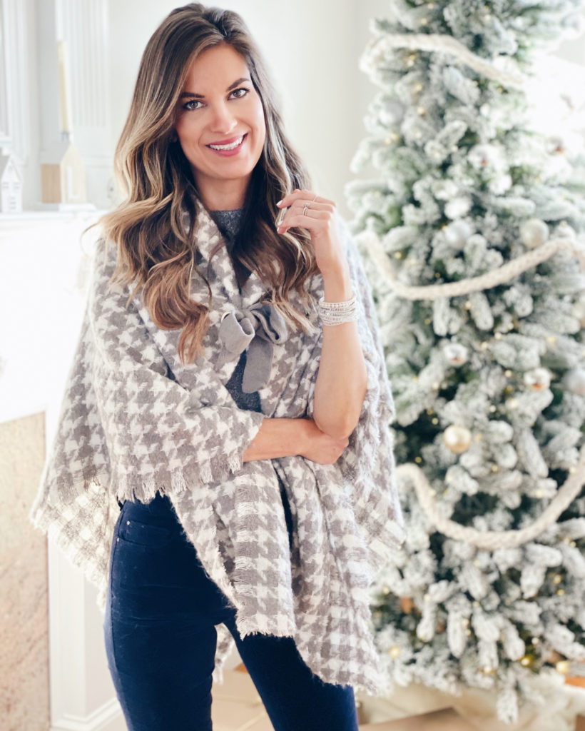 casual holiday outfit - houndstooth poncho and victoria emerson wrap bracelet - pinteresting plans fashion blog