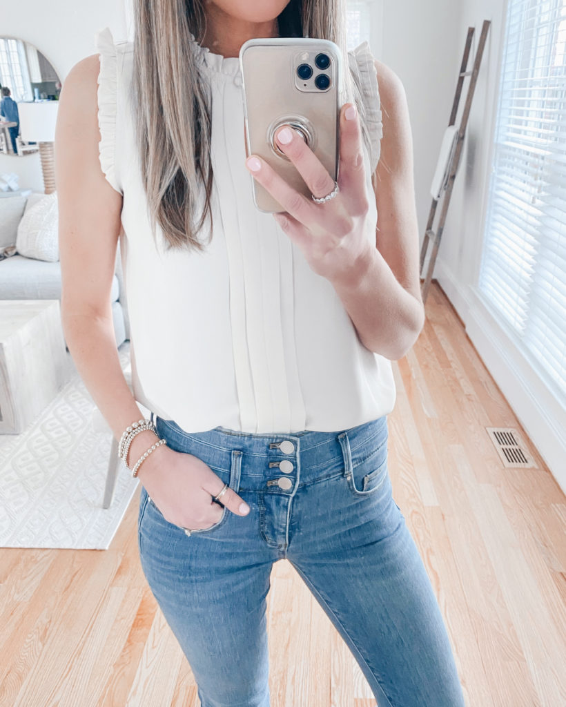 pretty white shell tank perfect to wear alone or under a spring blazer