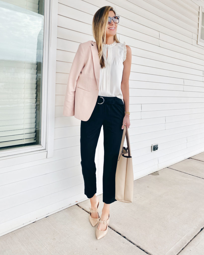 workwear outfit for spring with pink blazer - pinteresting plans blog