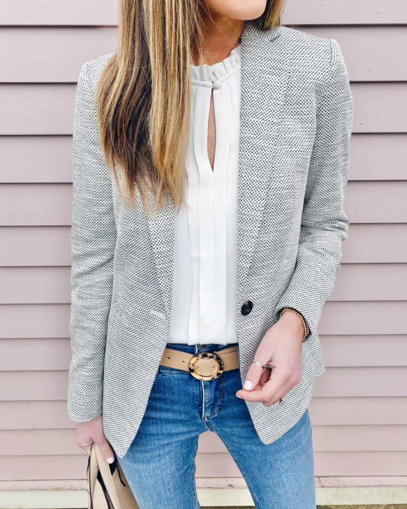 textured spring blazer over white tank blouse - pinteresting plans fashion blog