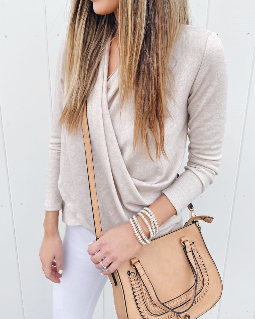 neutral spring outfit with Victoria Emerson wrap bracelet 
