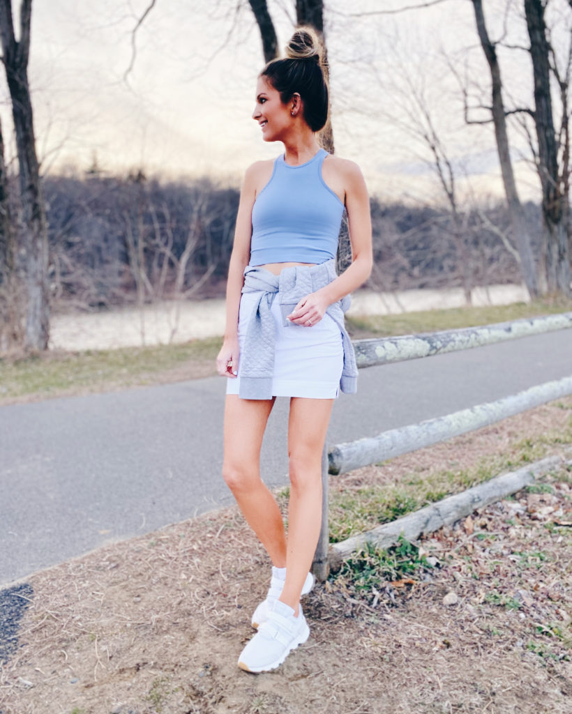 spring athleisure outfit with a white skort - pinteresting plans fashion blog