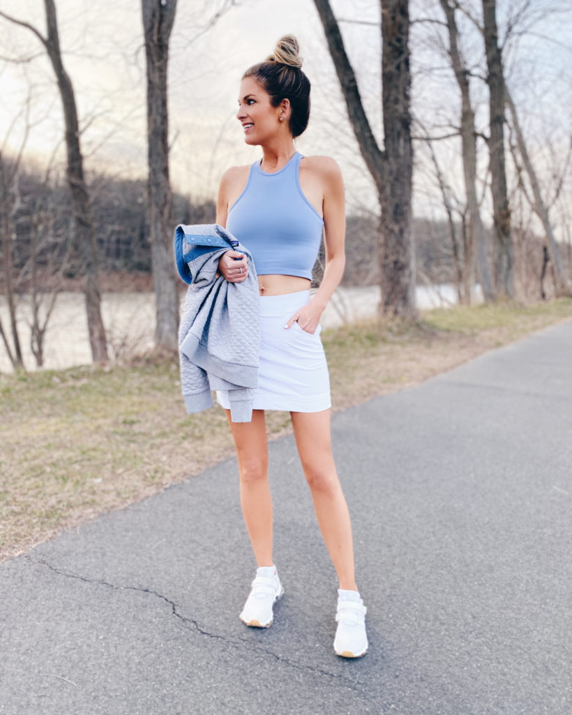 cute spring running outfit with a white skort - pinteresting plans fashion blog