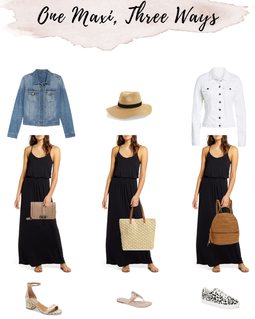 different ways to style a black maxi dress for spring