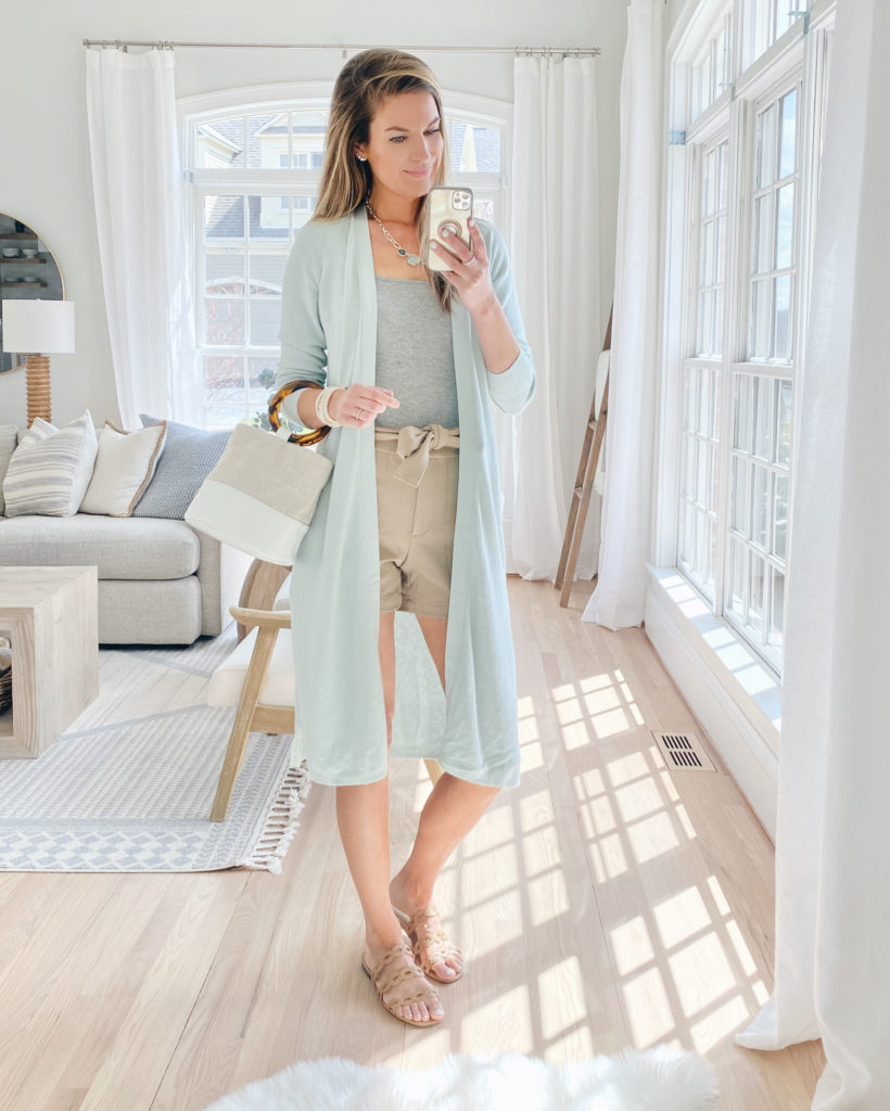 mint green long cardigan for spring outfits - pinteresting plans blog