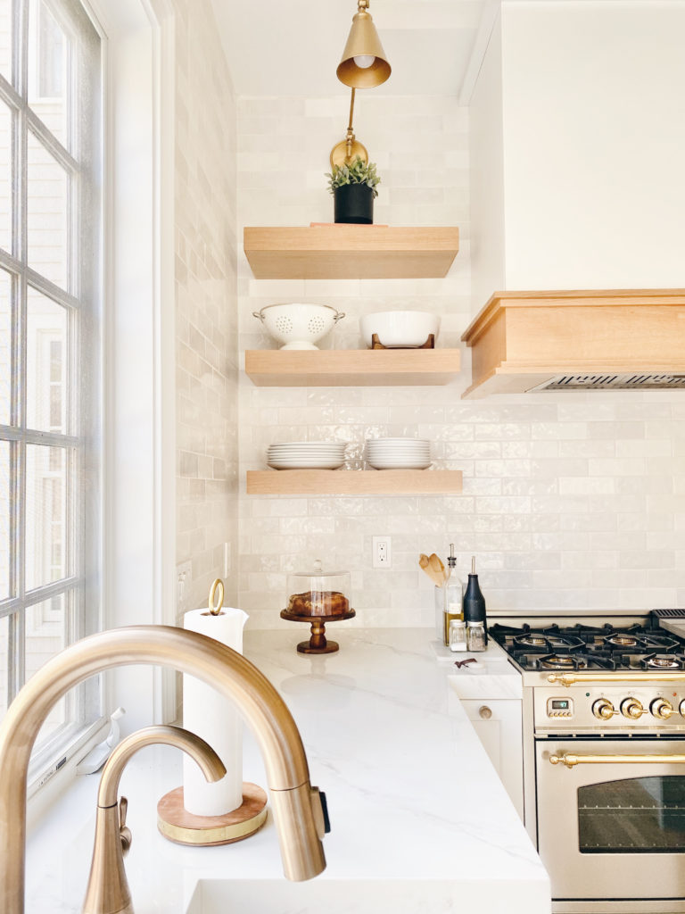 open shelving in modern white and wood kitchen - pinteresting plans blog