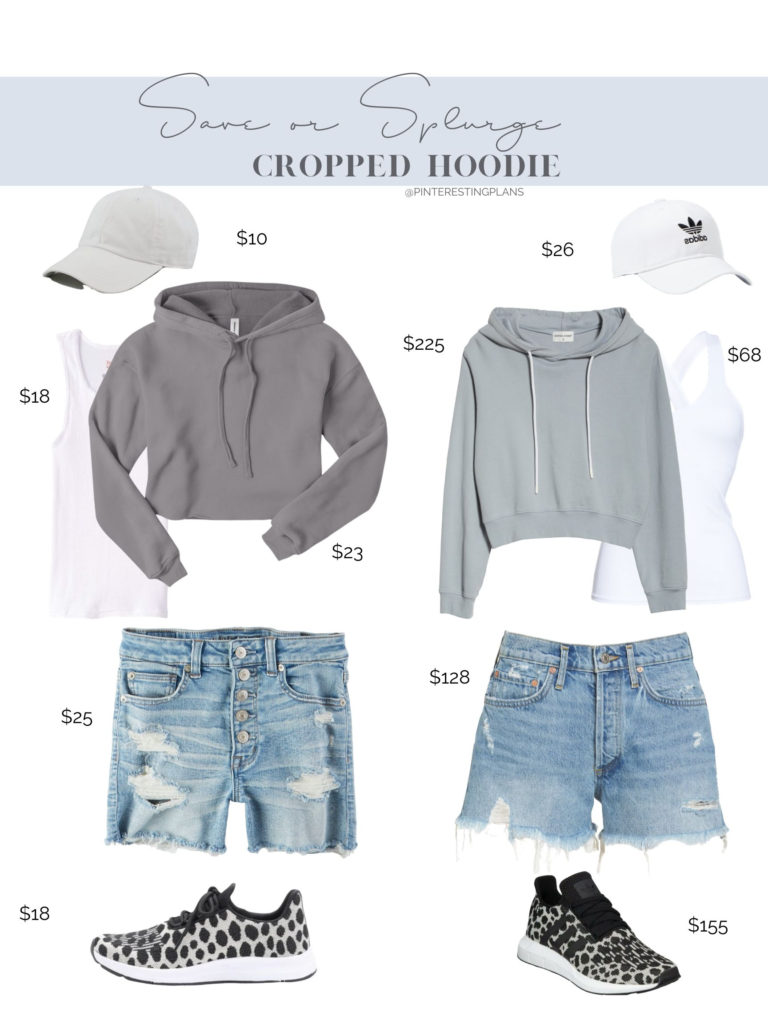 save or splurge cropped grey hoodie and distressed denim shorts on pinteresting plans fashion blog