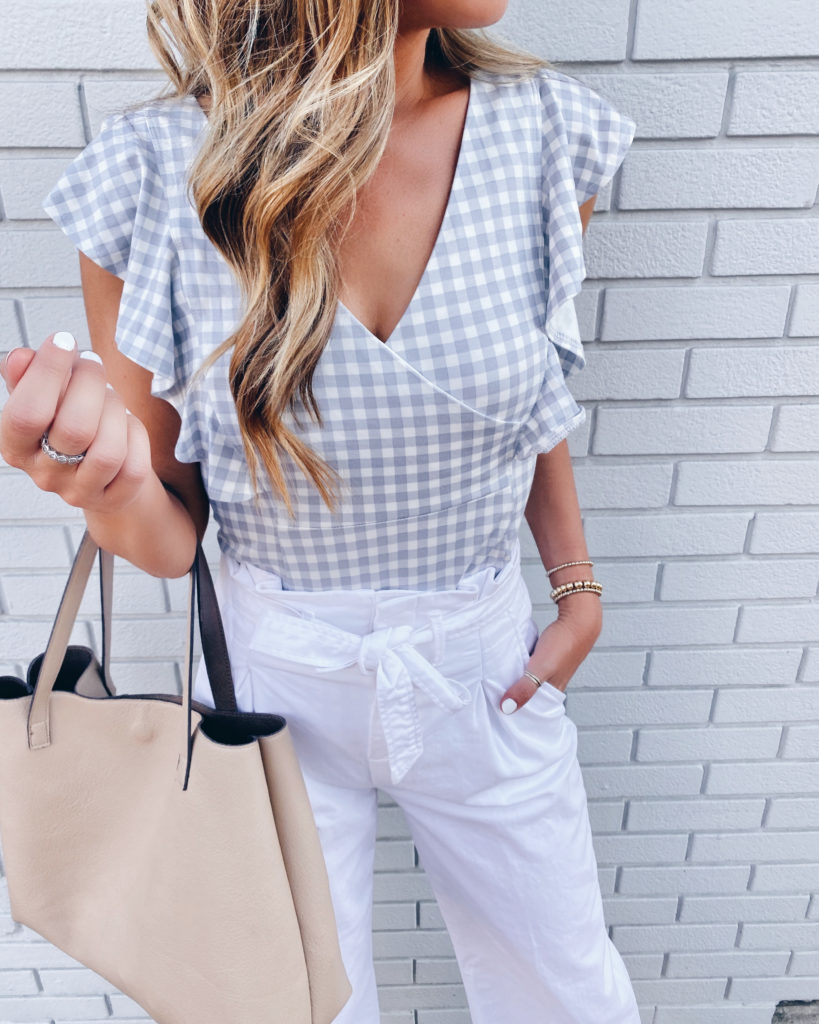 flutter sleeve gingham print top for a cute summer outfit