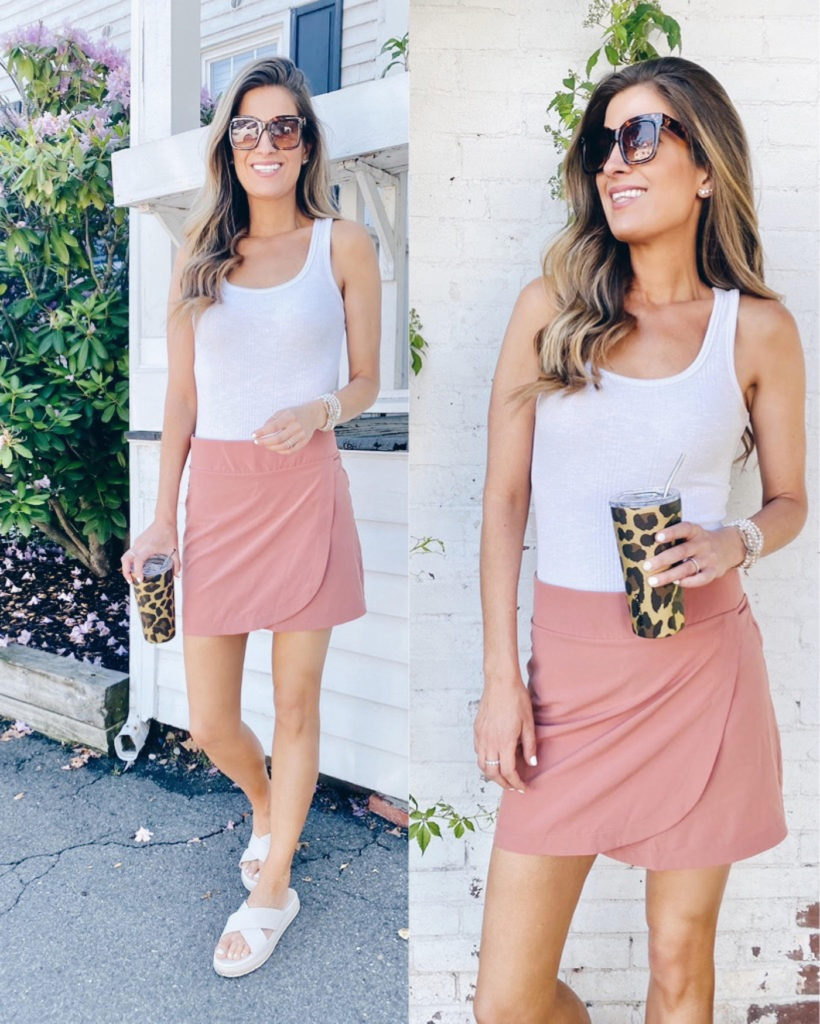 jockey salmon skort with white tank - cute summer activewear outfit on pinteresting plans blog