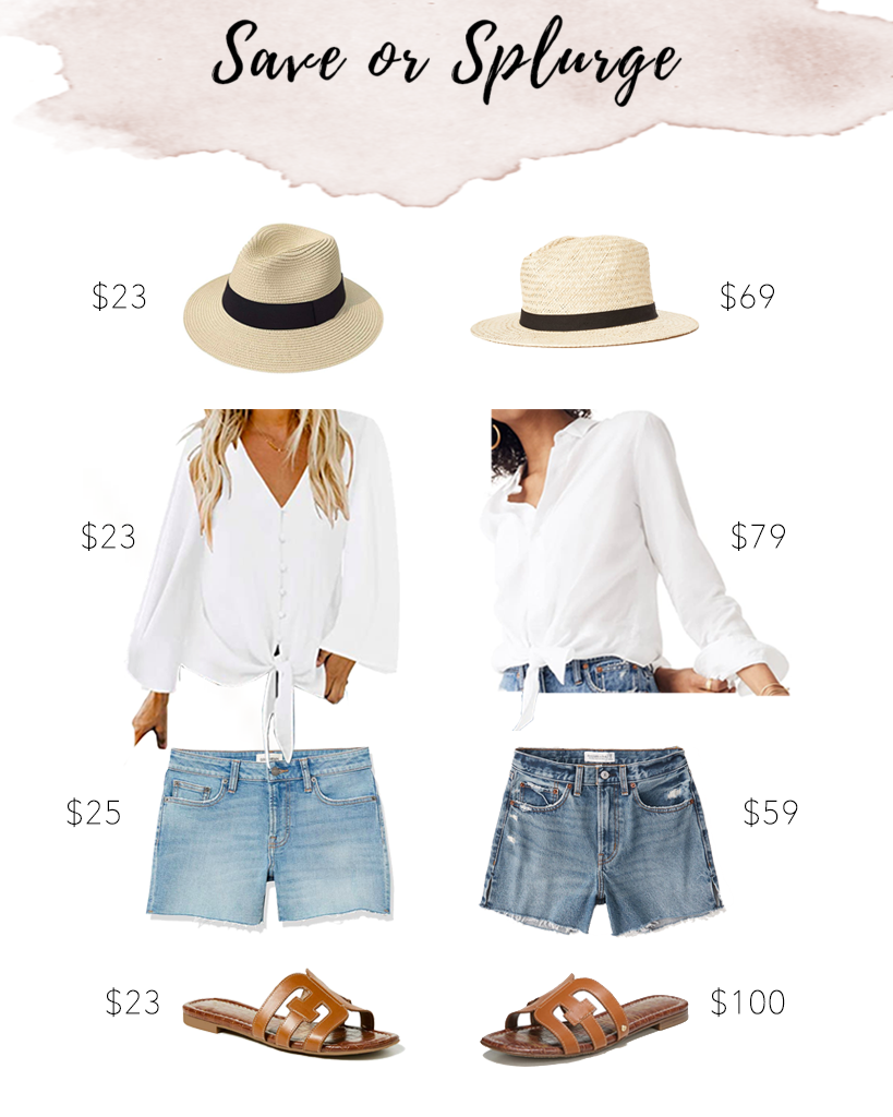 save or splurge white tie front top and cutoff denim shorts outfit
