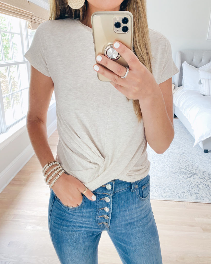 cropped twist front tee with jeans 