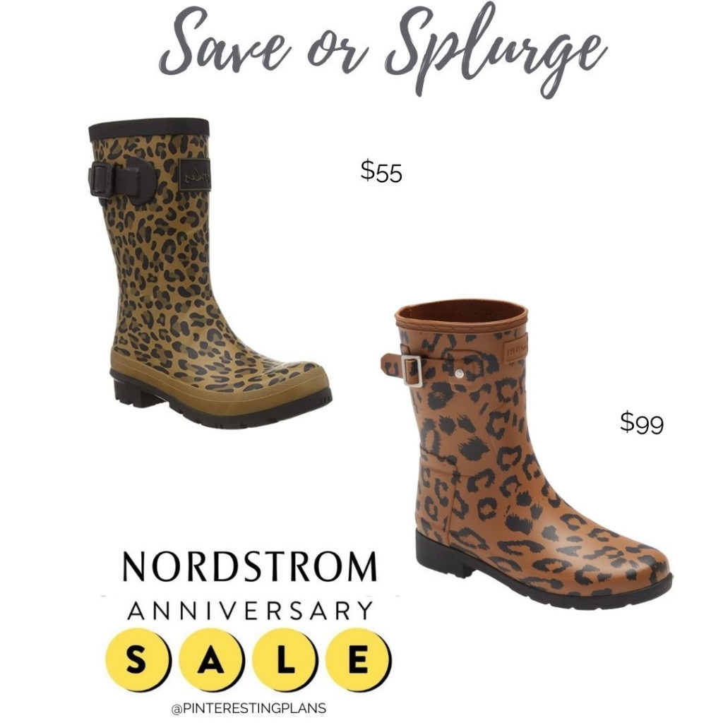 save or splurge amazon and nordstrom anniversary sale leopard print short hunter rain boots