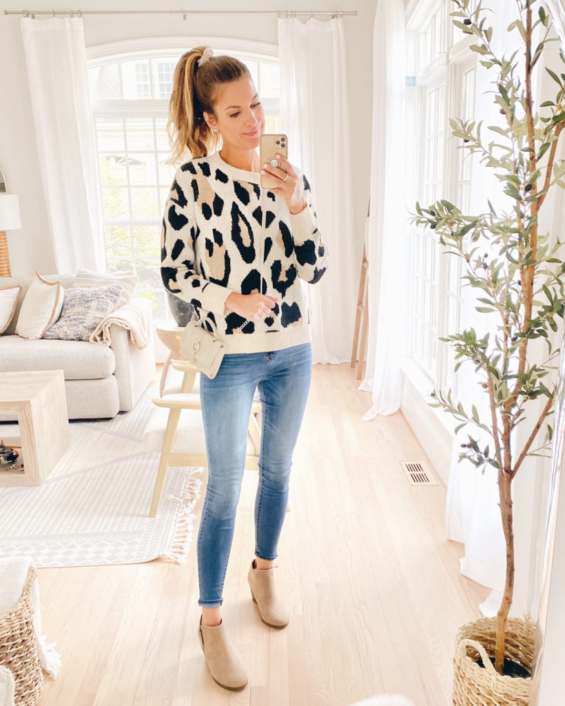 affordable walmart fashion leopard sweater with wedge booties on pinteresting plans blog