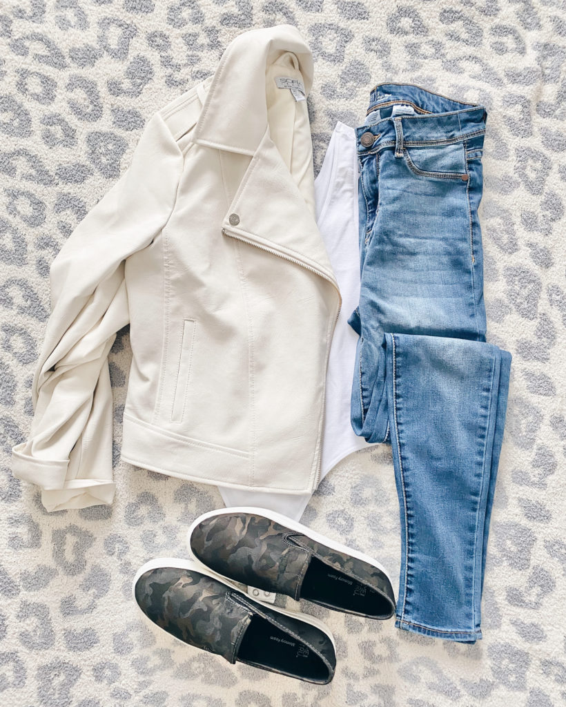 white moto jacket fall casual outfit idea on pinteresting plans fashion blog