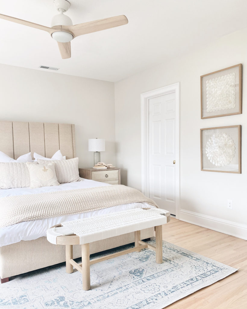 guest bedroom decor with neutral bedding