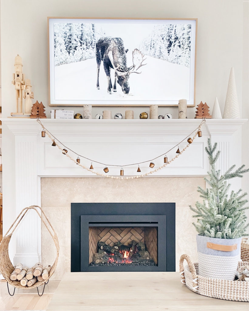 neutral christmas decor ideas 2020 for fireplace and mantle