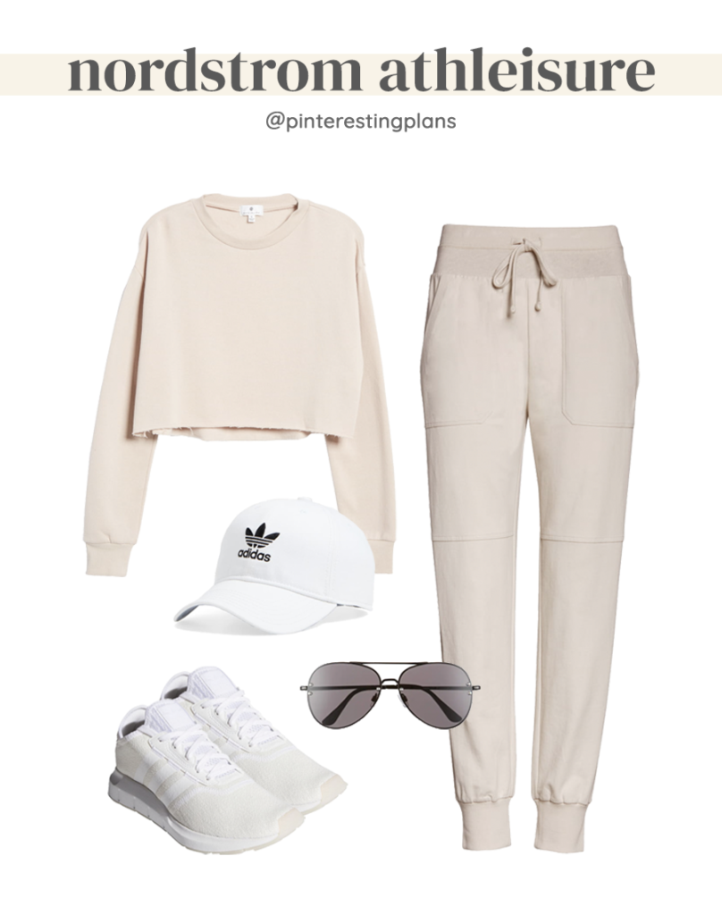 matching cream athleisure outfit idea for women