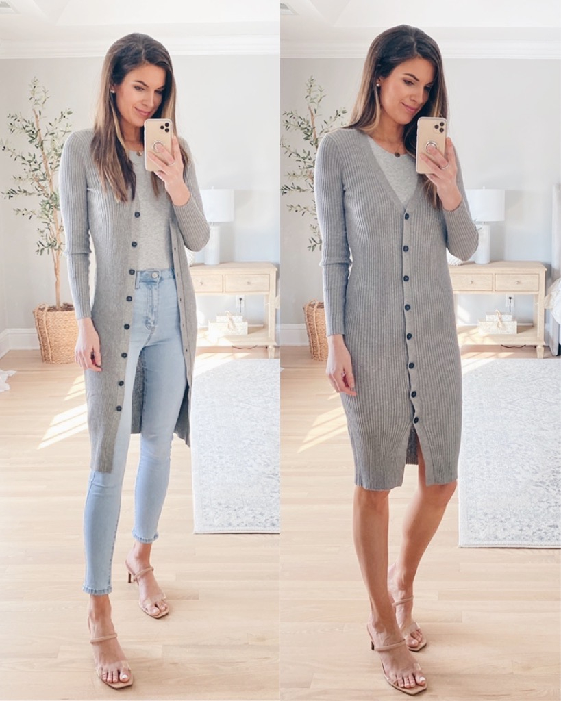 how to style forever 21 duster cardigan as a sweater dress