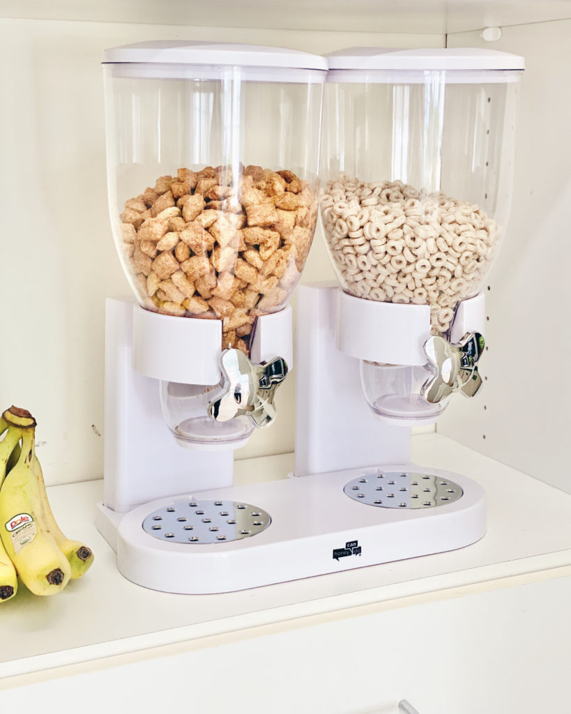 white double cereal dispenser for kitchen organization